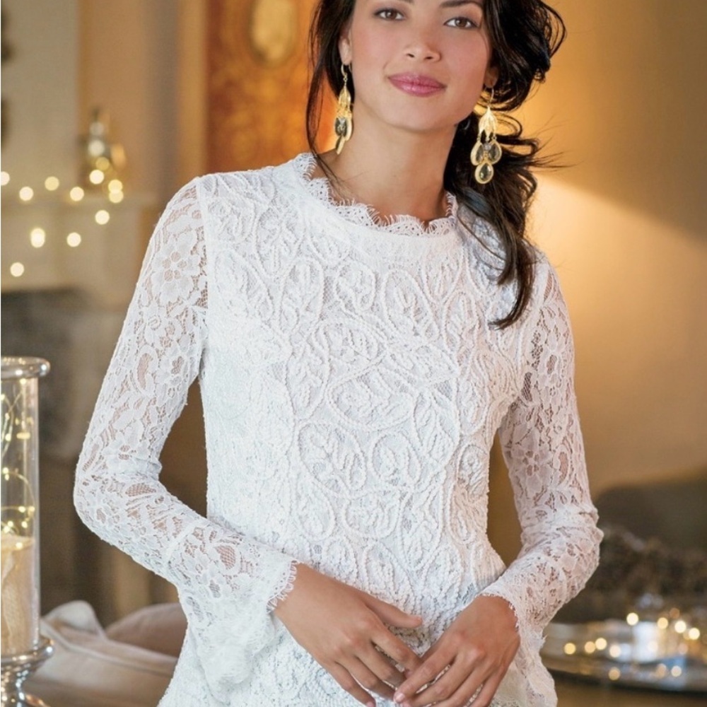 Soft Surroundings | Lace Lilith Blouse with Bell Sleeves | Sz PS